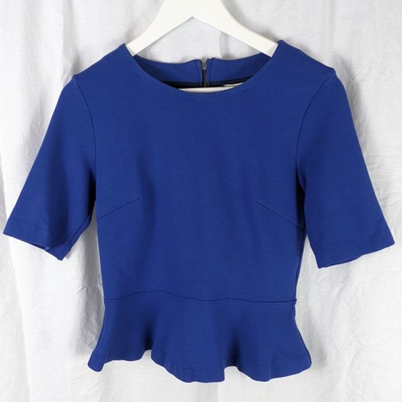 Club Monaco Royal Blue Peplum Top Sz 4 (Fits XS/S) - Picture 1 of 4